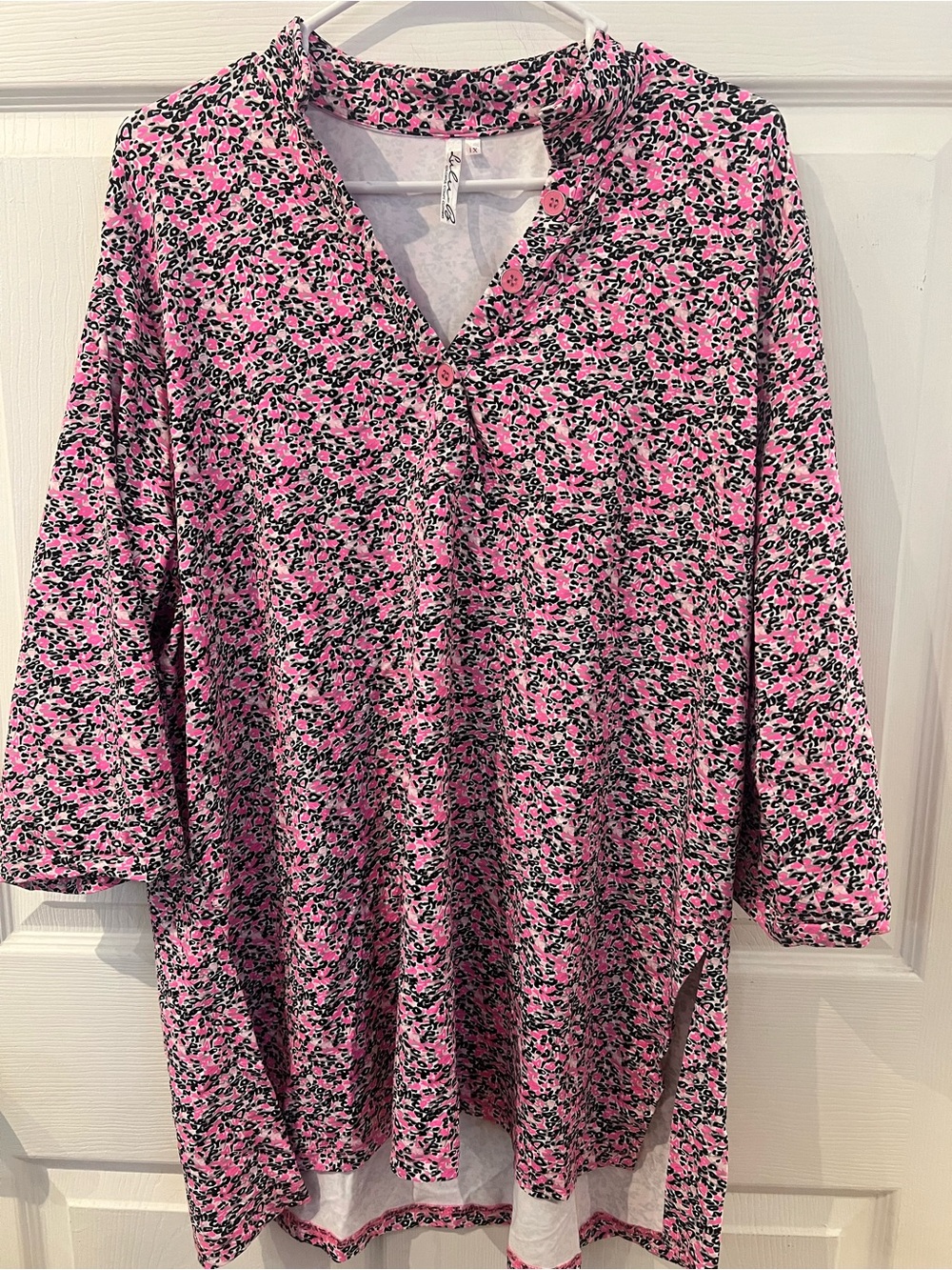 Lulu-B Pink and Black Floral Pullover Tunic Dress 1X